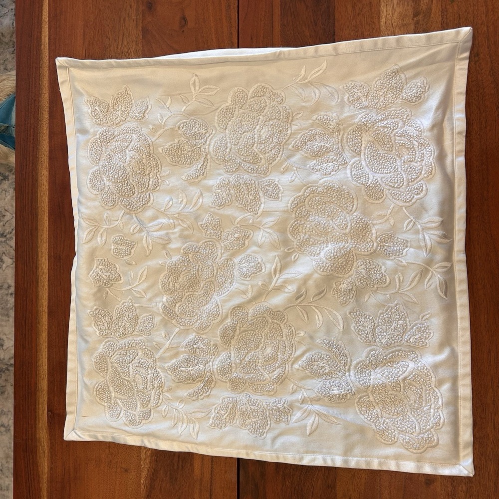 Ralph Lauren Annan Deco White 20 X 20 Throw Pillow Cover Silk read Embroidered - Picture 15 of 16